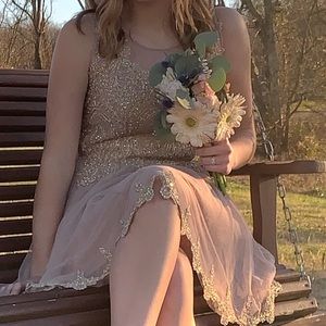 Jodi kristopher nude and gold formal dress